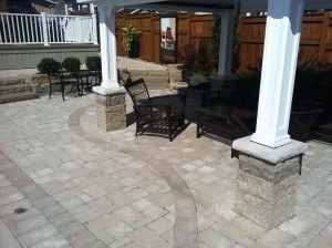 stone patio with seating